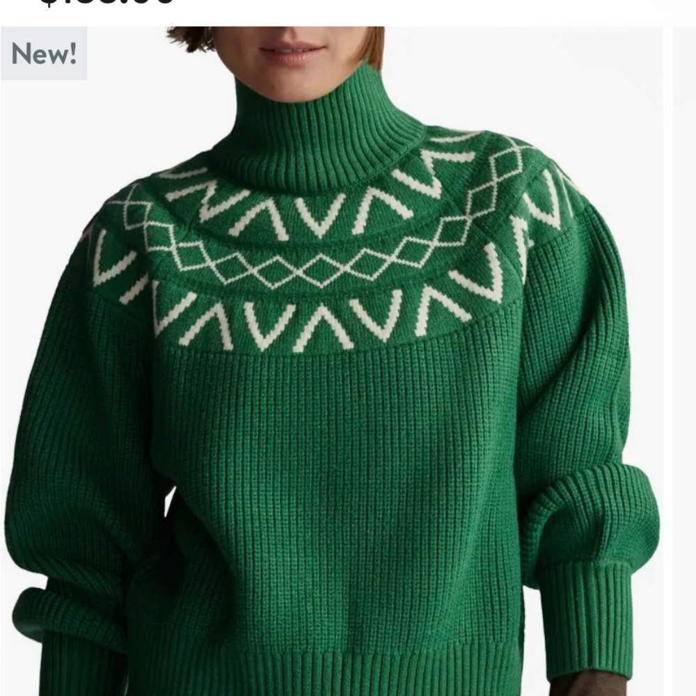 Varley Emerald and Cream Turtleneck Sweater